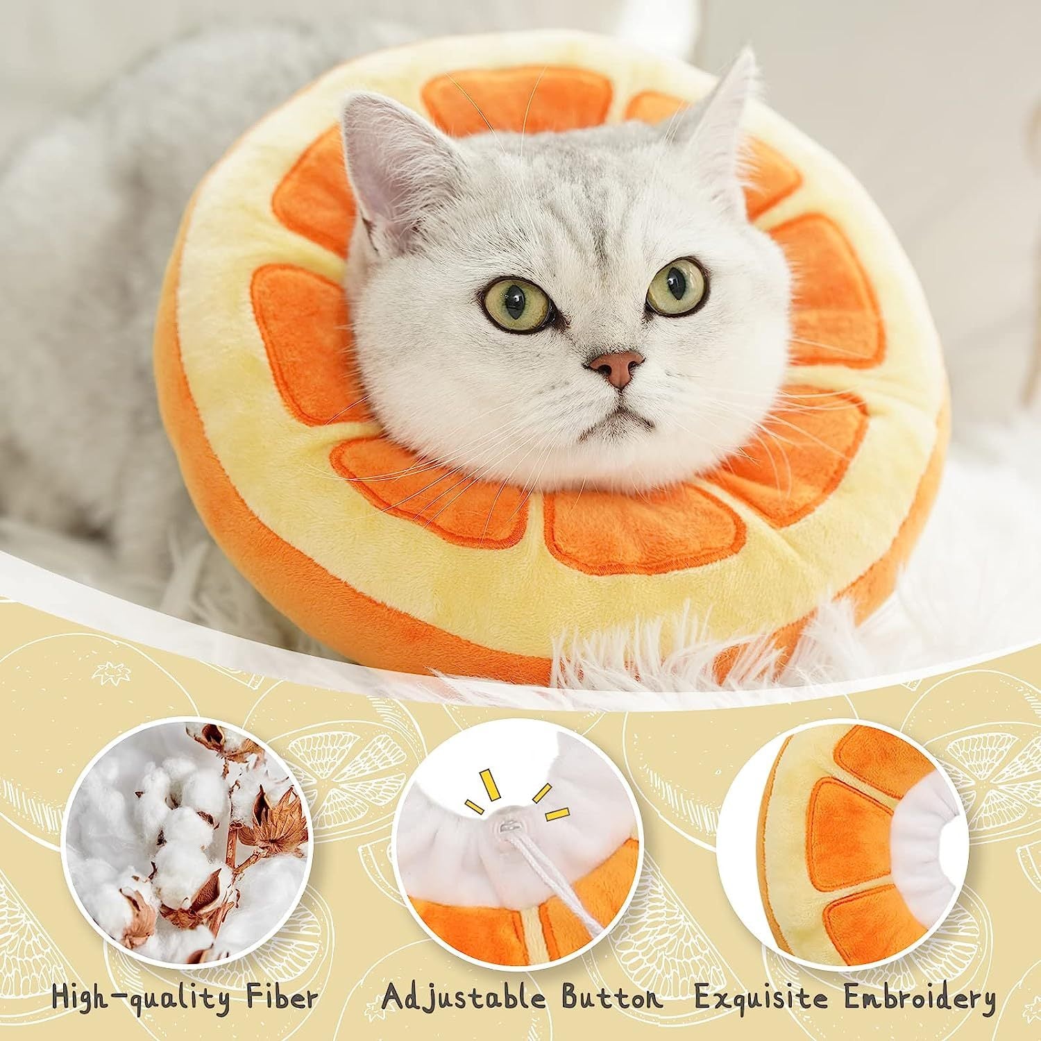 Cat lying on a sunflower-shaped pet bed with high-quality fiber, adjustable button, and exquisite embroidery features.