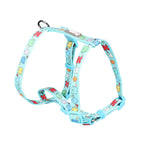 Dog harness with colorful cartoon design on a white background