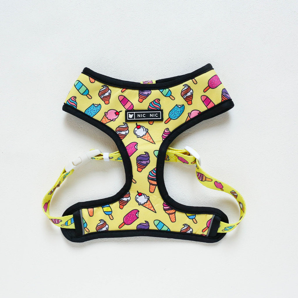Dog harness with ice cream pattern on a white background
