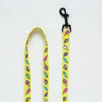 Yellow dog leash with ice cream cone pattern on a white background