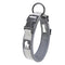 Gray dog collar with black buckle and brand logo on a white background