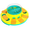 Colorful toy with a central transparent disk on a white background