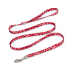 Red floral patterned dog leash on a white background