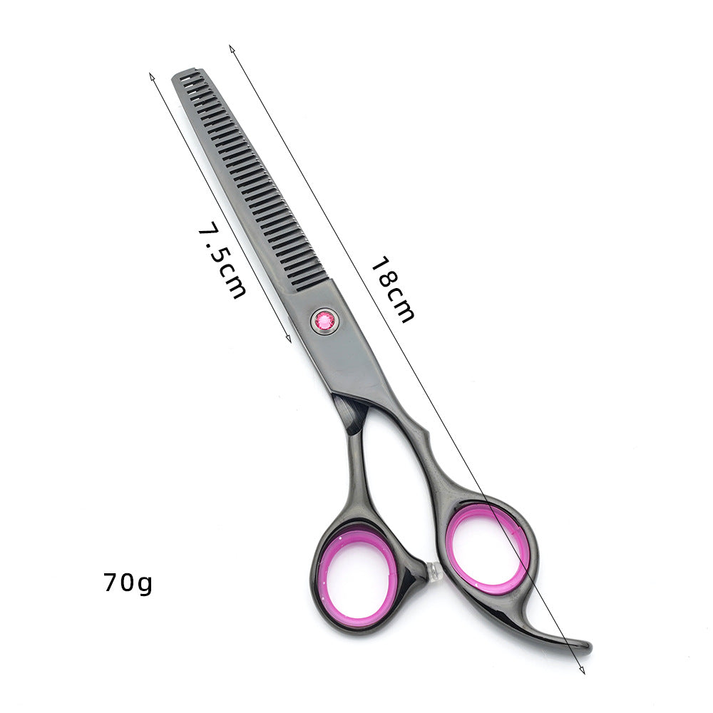 Hair cutting shears with measurements on a white background