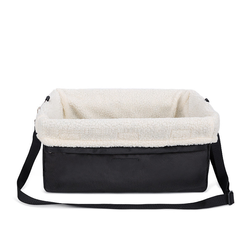 Pet carrier with sherpa lining on a white background