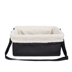 Pet carrier with sherpa lining on a white background