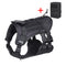 Black tactical dog harness with a pouch on a white background
