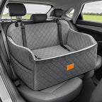 Gray car seat cover with diamond pattern installed in a vehicle