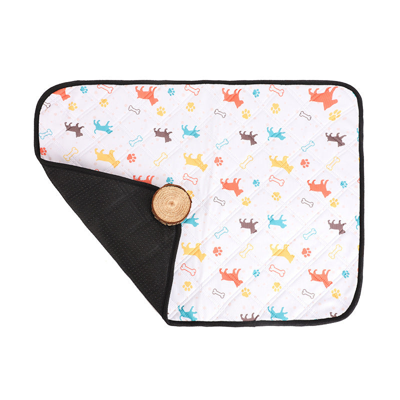 Pet mat with colorful dog pattern on a white background