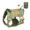 Green tactical dog harness with additional pouch on a white background