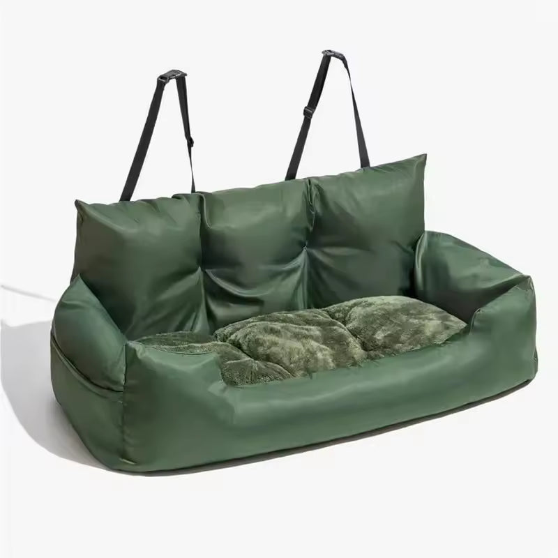 Green inflatable sofa with cushions on a white background