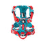 Teal and red dog harness with floral pattern on a white background