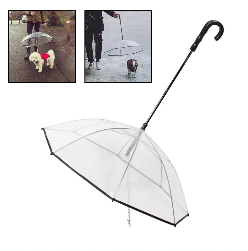 Transparent Dog Umbrella with Leash Attachment – Waterproof Protection for Small Dogs