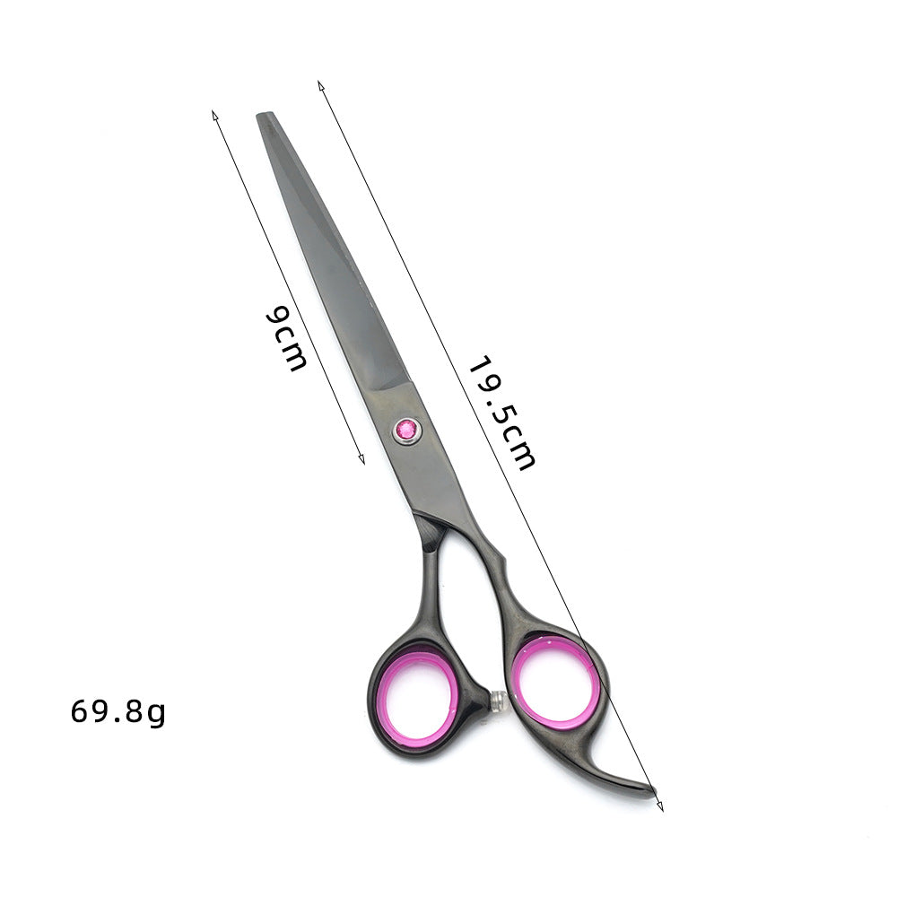 Hair cutting scissors with measurements on a white background